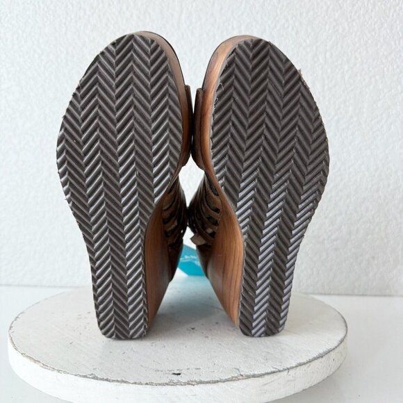 NEW Lane Boots BECCA Womens Brown Wedges 9 Western Sandals Cowgirl Wooden Heels - Picture 11 of 12
